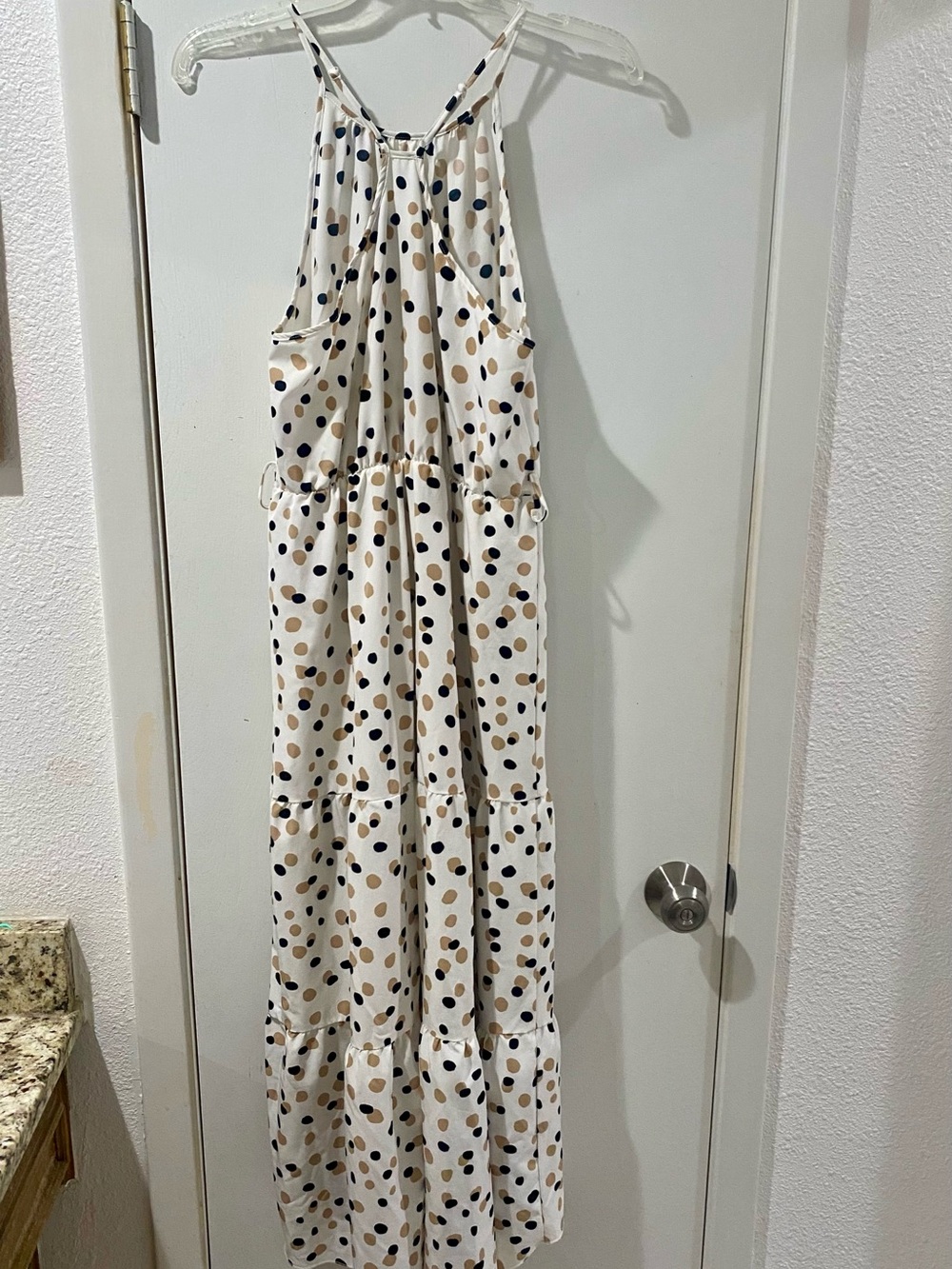 SHEIN Cream Maxi Dress with Black and Tan Polka Dots